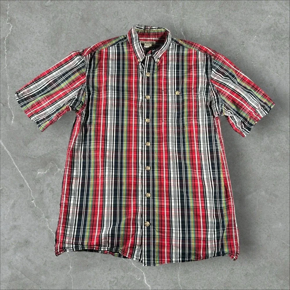 Duluth Trading Shirt Mens Medium T Plaid Short Sleeve Button Down Casual Outdoor